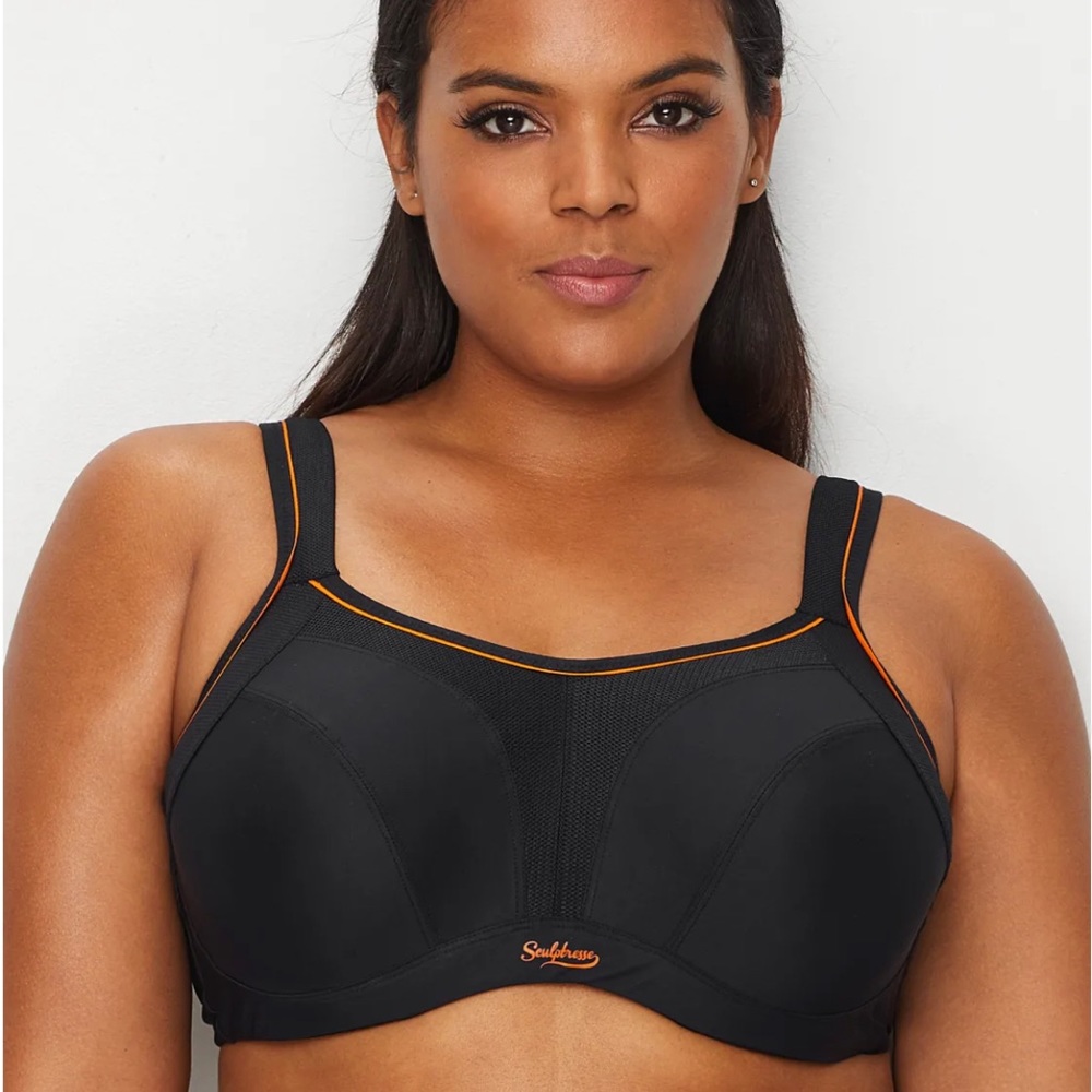 Women’s Sculptresse Black High Impact Underwire Sports Bra with Orange Lining